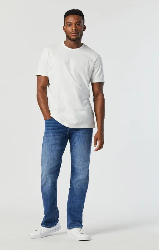 Men's Jeans with a Cargo - Inspired Knee Pocket for Extra StorageMARCUS SLIM STRAIGHT LEG JEANS IN MID FOGGY FEATHER BLUE Men's Jeans with a Cargo - Inspired Knee Pocket for Extra StorageMARCUS SLIM STRAIGHT LEG JEANS IN MID FOGGY FEATHER BLUE