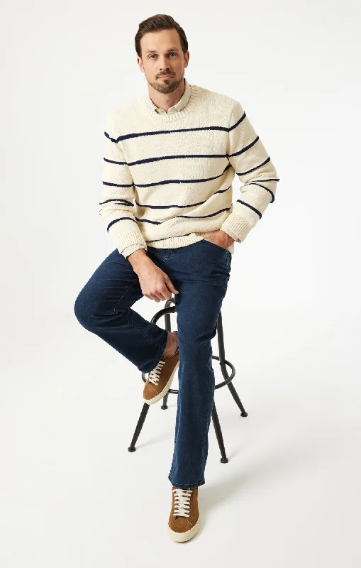 Men's High - Waisted Jeans in a Medium Wash for a Vintage - Style RevivalMATT RELAXED STRAIGHT LEG IN DEEP BLUE SUPERMOVE Men's High - Waisted Jeans in a Medium Wash for a Vintage - Style RevivalMATT RELAXED STRAIGHT LEG IN DEEP BLUE SUPERMOVE