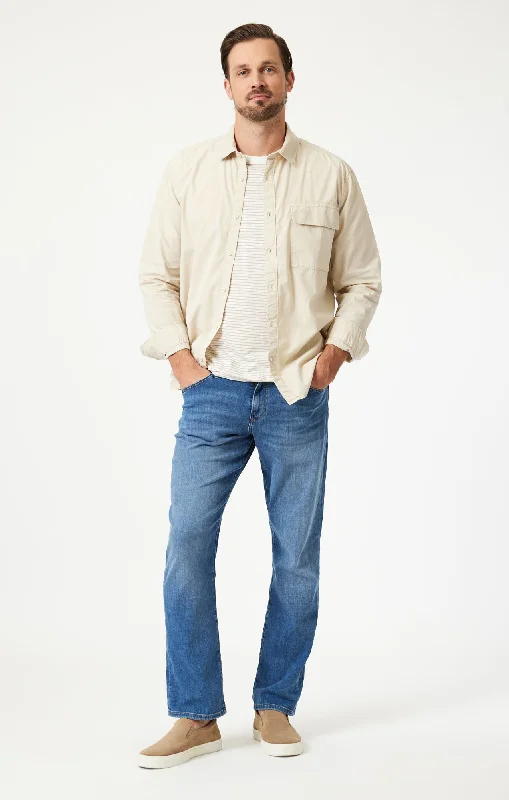 Plus Size Men's Relaxed Fit Jeans with a Tapered Leg for a Laid - Back VibeMATT RELAXED STRAIGHT LEG IN MID BRUSHED FEATHER BLUE Plus Size Men's Relaxed Fit Jeans with a Tapered Leg for a Laid - Back VibeMATT RELAXED STRAIGHT LEG IN MID BRUSHED FEATHER BLUE
