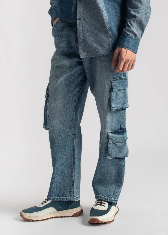 Men's Low - Rise Jeans in a Light Wash for a Casual and Youthful LookUtility Cargo Pants-3 pocket-Blue Men's Low - Rise Jeans in a Light Wash for a Casual and Youthful LookUtility Cargo Pants-3 pocket-Blue