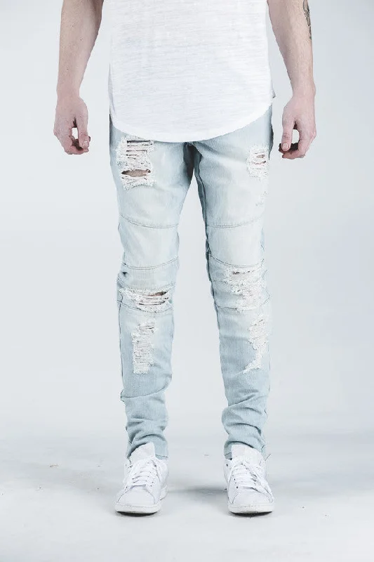 Men's Jeans with a Cargo - Inspired Knee Pocket for Extra StorageMONTANA RIPPED DENIM (LIGHT VINTAGE) Men's Jeans with a Cargo - Inspired Knee Pocket for Extra StorageMONTANA RIPPED DENIM (LIGHT VINTAGE)