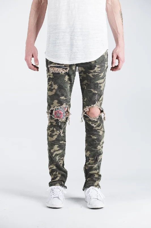 Plus Size Men's Relaxed Fit Jeans with a Faded Wash for a Vintage - Inspired LookPacific Denim (Camo Ripped) Plus Size Men's Relaxed Fit Jeans with a Faded Wash for a Vintage - Inspired LookPacific Denim (Camo Ripped)