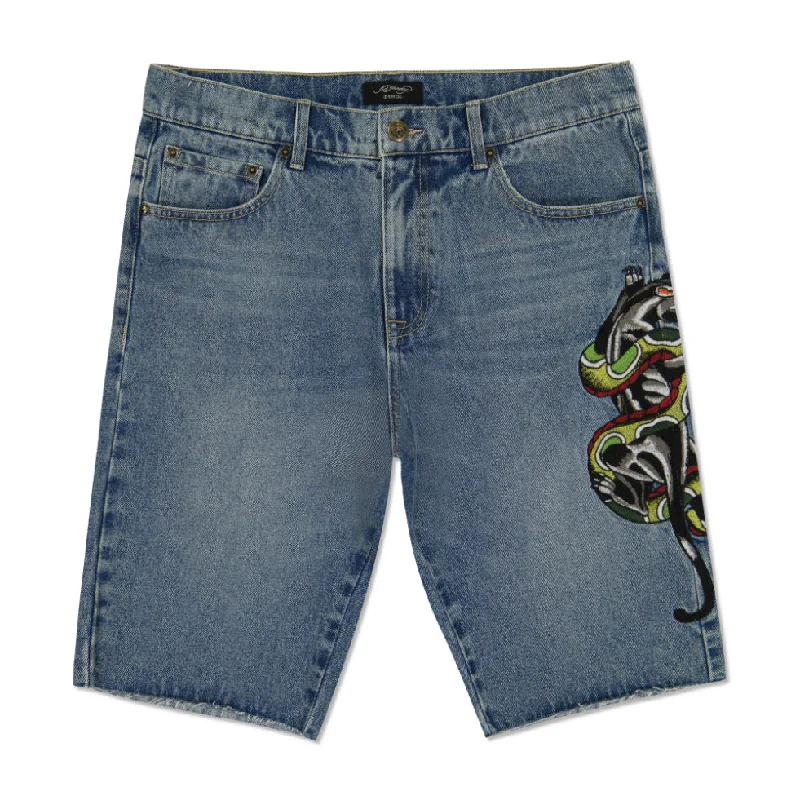 Plus Size Men's Relaxed Fit Jeans with a Faded Wash for a Vintage - Inspired LookPanther Snake Denim Skater Short