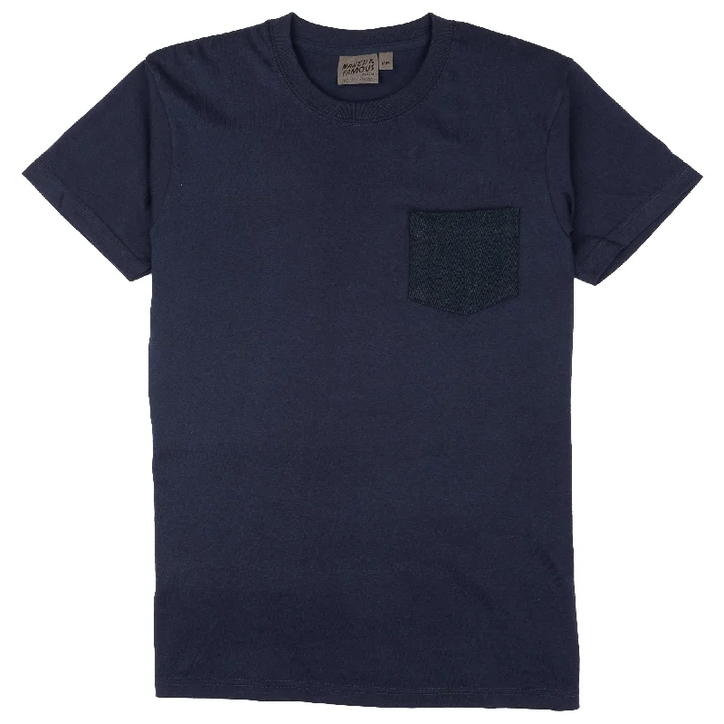 Men's Jeans with a Frayed Hem for a Casual and Effortless StylePocket Tee - Navy - Yagasuri Denim Men's Jeans with a Frayed Hem for a Casual and Effortless StylePocket Tee - Navy - Yagasuri Denim