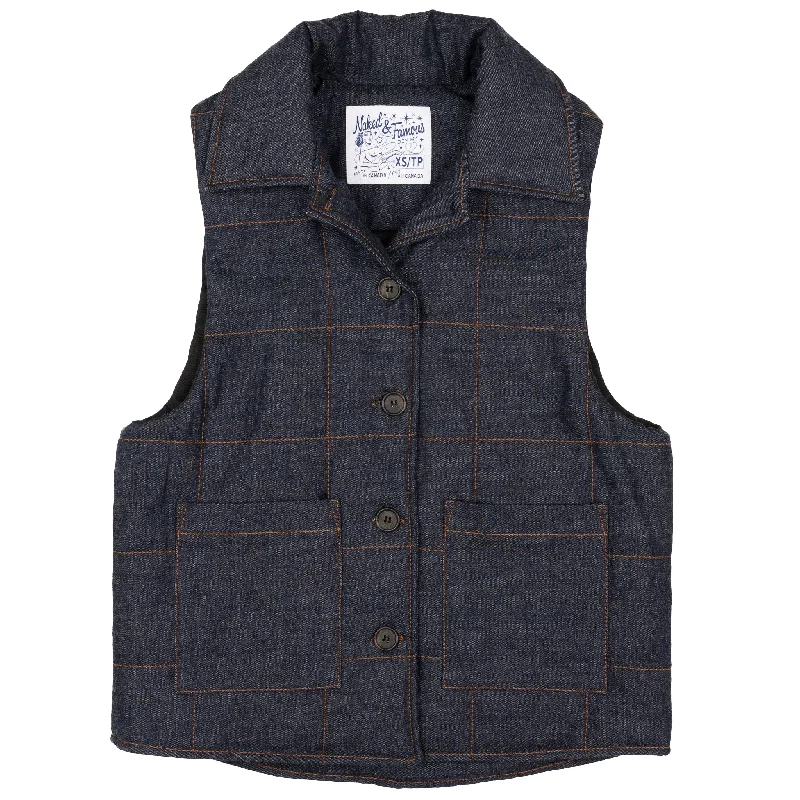 Men's Jeans with a Hidden Coin Pocket for Added ConvenienceQuilted Vest - Slub Nep Rinsed - Indigo Men's Jeans with a Hidden Coin Pocket for Added ConvenienceQuilted Vest - Slub Nep Rinsed - Indigo