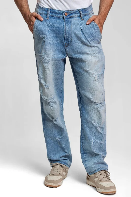 Men's Distressed Jeans with Patches for a Retro and DIY - Inspired AppearanceRipped & Repair Blue Jeans –For Him Men's Distressed Jeans with Patches for a Retro and DIY - Inspired AppearanceRipped & Repair Blue Jeans –For Him
