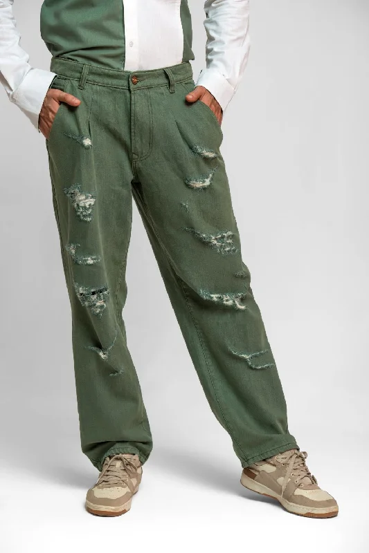 Plus Size Men's Bootcut Jeans with a Belt Loop Upgrade for a Stylish TouchRipped & Repair Olive Jeans –For Him Plus Size Men's Bootcut Jeans with a Belt Loop Upgrade for a Stylish TouchRipped & Repair Olive Jeans –For Him