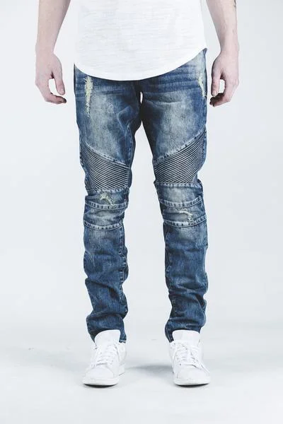 Men's High - Waisted Jeans in a Medium Wash for a Vintage - Style RevivalSkywalker Biker Denim (Blue)