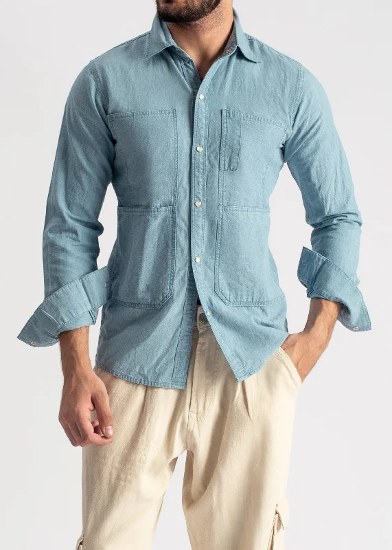 Men's Straight Leg Raw Denim Jeans for a Minimalist and Durable OptionSteel Blue Denim Shirt Men's Straight Leg Raw Denim Jeans for a Minimalist and Durable OptionSteel Blue Denim Shirt