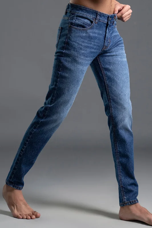 Men's Straight Leg Raw Denim Jeans for a Minimalist and Durable OptionStretchable Mid-Waist Jeans (Blue)-Voodoman Men's Straight Leg Raw Denim Jeans for a Minimalist and Durable OptionStretchable Mid-Waist Jeans (Blue)-Voodoman