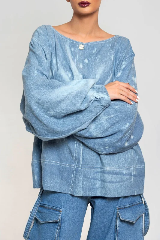 Men's Distressed Jeans with Patches for a Retro and DIY - Inspired AppearanceDenimania Bleach Mid Tunic
