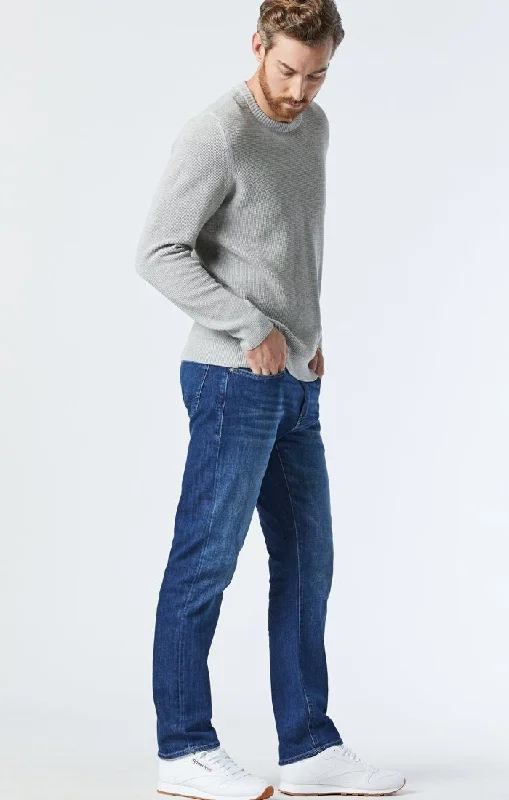 Men's Distressed Jeans with Patches for a Retro and DIY - Inspired AppearanceZACH STRAIGHT LEG IN MID BRUSHED NASHVILLE Men's Distressed Jeans with Patches for a Retro and DIY - Inspired AppearanceZACH STRAIGHT LEG IN MID BRUSHED NASHVILLE
