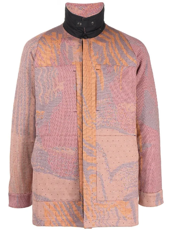Fleece - lined men jackets for cold - weather commutingAbstract Print Shirt Jacket