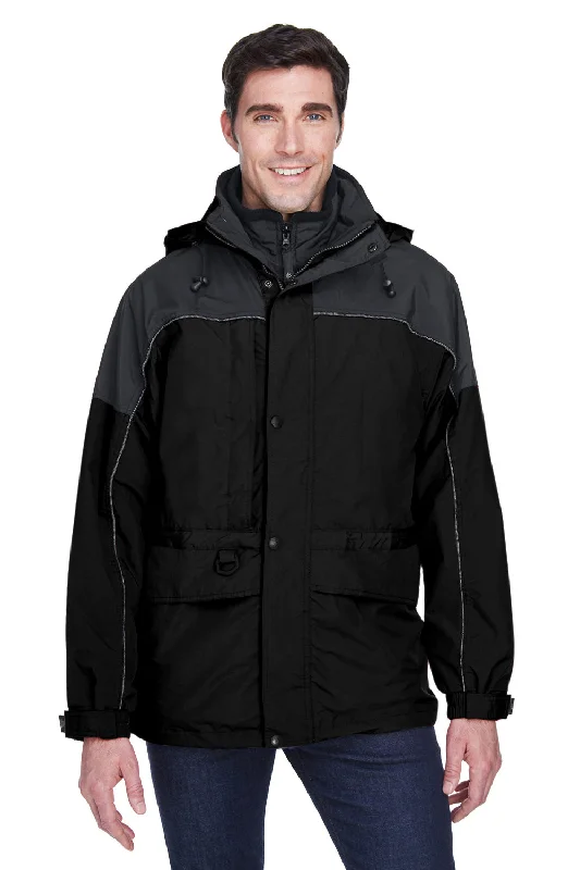 Men jackets with a hidden interior pocket for secure storageNorth End Mens 3-in-1 Water Resistant Full Zip Hooded Jacket - Black/Grey Men jackets with a hidden interior pocket for secure storageNorth End Mens 3-in-1 Water Resistant Full Zip Hooded Jacket - Black/Grey