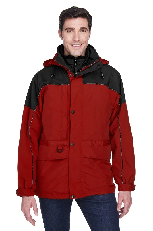 Slim - fit leather men jackets with a distressed finish for a rugged lookNorth End Mens 3-in-1 Water Resistant Full Zip Hooded Jacket - Molten Red/Black Slim - fit leather men jackets with a distressed finish for a rugged lookNorth End Mens 3-in-1 Water Resistant Full Zip Hooded Jacket - Molten Red/Black