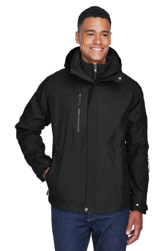 Embroidered men jackets with intricate floral designs for a unique aestheticNorth End Mens Caprice 3-in-1 Waterproof Full Zip Hooded Jacket - Black Embroidered men jackets with intricate floral designs for a unique aestheticNorth End Mens Caprice 3-in-1 Waterproof Full Zip Hooded Jacket - Black