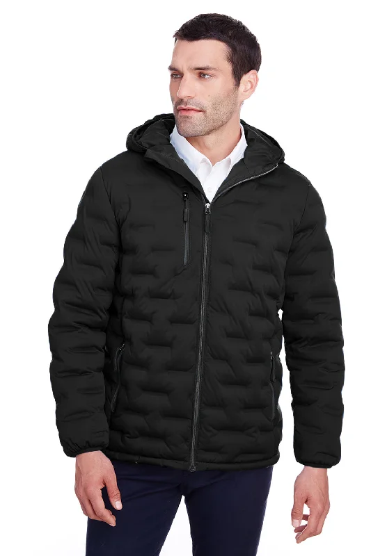 Hooded men jackets with a detachable faux - fur trim for added warmthNorth End Mens Loft Waterproof Full Zip Hooded Puffer Jacket - Black/Carbon Grey Hooded men jackets with a detachable faux - fur trim for added warmthNorth End Mens Loft Waterproof Full Zip Hooded Puffer Jacket - Black/Carbon Grey