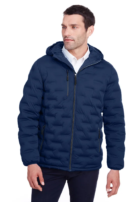 Men jackets with a built - in hood that can be stowed away when not in useNorth End Mens Loft Waterproof Full Zip Hooded Puffer Jacket - Classic Navy Blue/Carbon Grey Men jackets with a built - in hood that can be stowed away when not in useNorth End Mens Loft Waterproof Full Zip Hooded Puffer Jacket - Classic Navy Blue/Carbon Grey