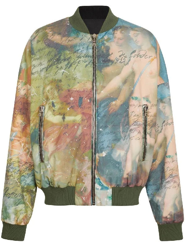 Denim men jackets with embroidered patches for a personalized touchPainting-Print Reversible Bomber Jacket Denim men jackets with embroidered patches for a personalized touchPainting-Print Reversible Bomber Jacket