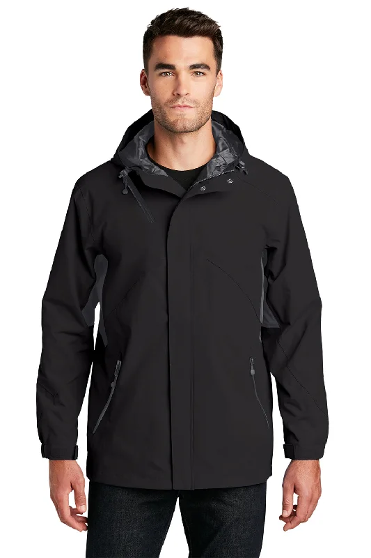 Fleece - lined men jackets for cold - weather commutingPort Authority Mens Cascade Waterproof Full Zip Hooded Jacket - Black/Magnet Grey Fleece - lined men jackets for cold - weather commutingPort Authority Mens Cascade Waterproof Full Zip Hooded Jacket - Black/Magnet Grey