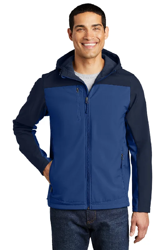 Lightweight men jackets made from recycled nylon for eco - friendly travelPort Authority Mens Core Wind & Water Resistant Full Zip Hooded Jacket - Night Sky Blue/Dress Navy Blue