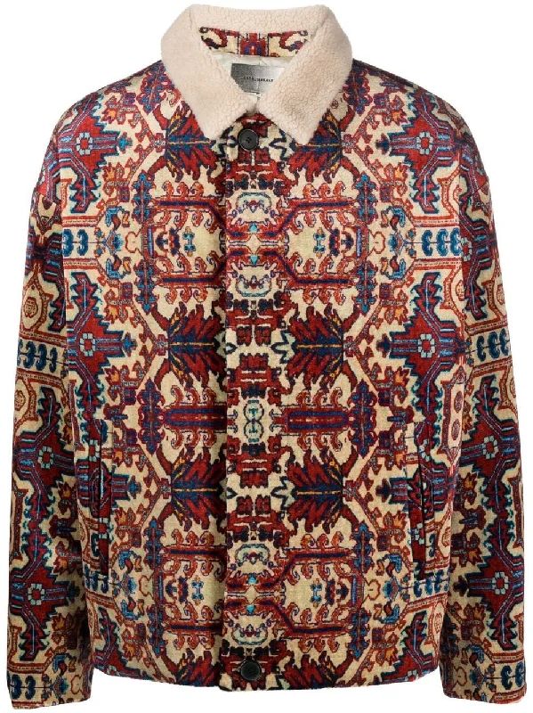 Plus - size men jackets with adjustable drawstrings for a comfortable fitShearling-Collar Abstract-Print Jacket Plus - size men jackets with adjustable drawstrings for a comfortable fitShearling-Collar Abstract-Print Jacket