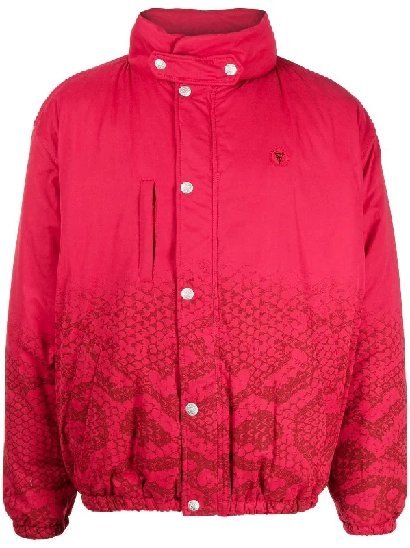 Slim - fit leather men jackets with a distressed finish for a rugged lookSnakeskin-Print Padded Jacket Slim - fit leather men jackets with a distressed finish for a rugged lookSnakeskin-Print Padded Jacket