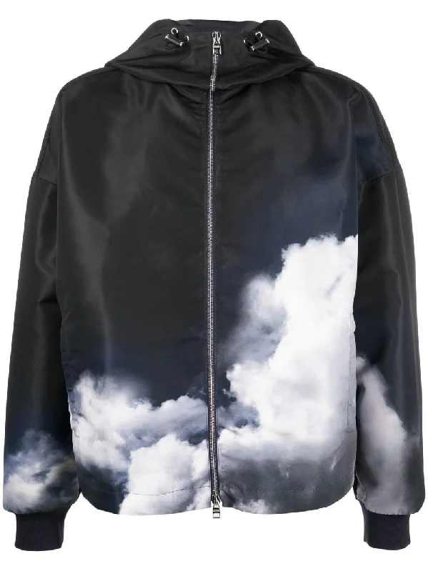 Slim - fit leather men jackets with a distressed finish for a rugged lookStorm Sky-Print Hooded Jacket Slim - fit leather men jackets with a distressed finish for a rugged lookStorm Sky-Print Hooded Jacket