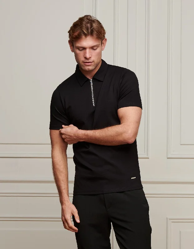 Men's formal - style silk blend polo shirts for special occasionsBlack Premium S/S Zip Polo Men's formal - style silk blend polo shirts for special occasionsBlack Premium S/S Zip Polo