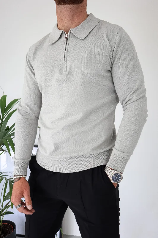 Men's color - block polo shirts with a bold fashion statementCapo Egyptian Cotton LS Zip Polo Shirt - Stone