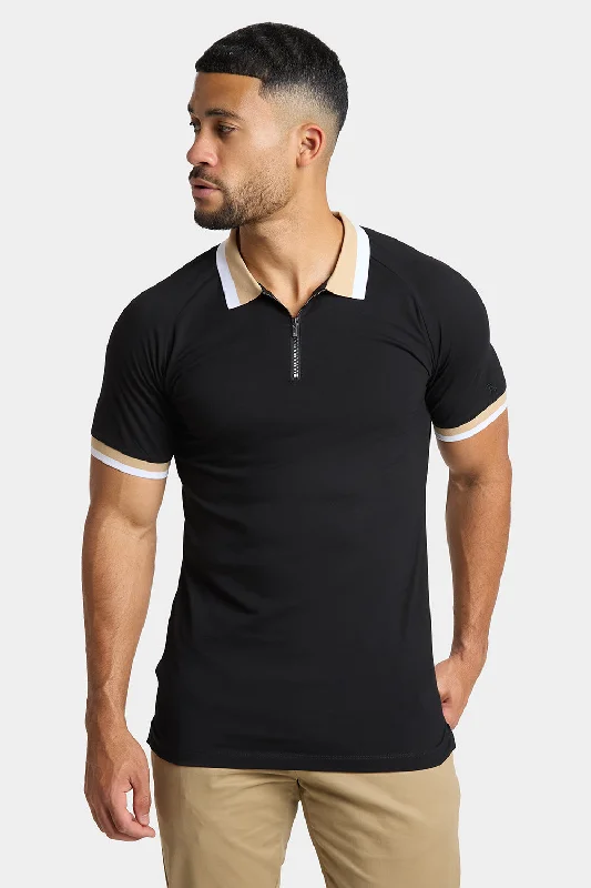 Men's long sleeve classic fit polo shirts with embroidered logosContrast Collar Polo Shirt in Black Men's long sleeve classic fit polo shirts with embroidered logosContrast Collar Polo Shirt in Black