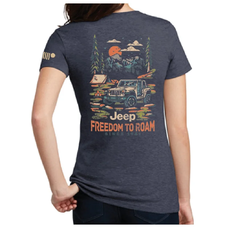 Men's eco - friendly recycled t - shirts for sustainable fashion choicesLadies Jeep® Freedom to Roam V-neck - Navy Blue Men's eco - friendly recycled t - shirts for sustainable fashion choicesLadies Jeep® Freedom to Roam V-neck - Navy Blue