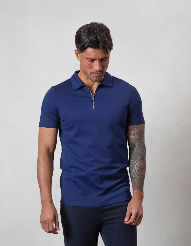 Men's button - down spread collar polo shirts for business casualPremium Zip POLO NAVY Men's button - down spread collar polo shirts for business casualPremium Zip POLO NAVY