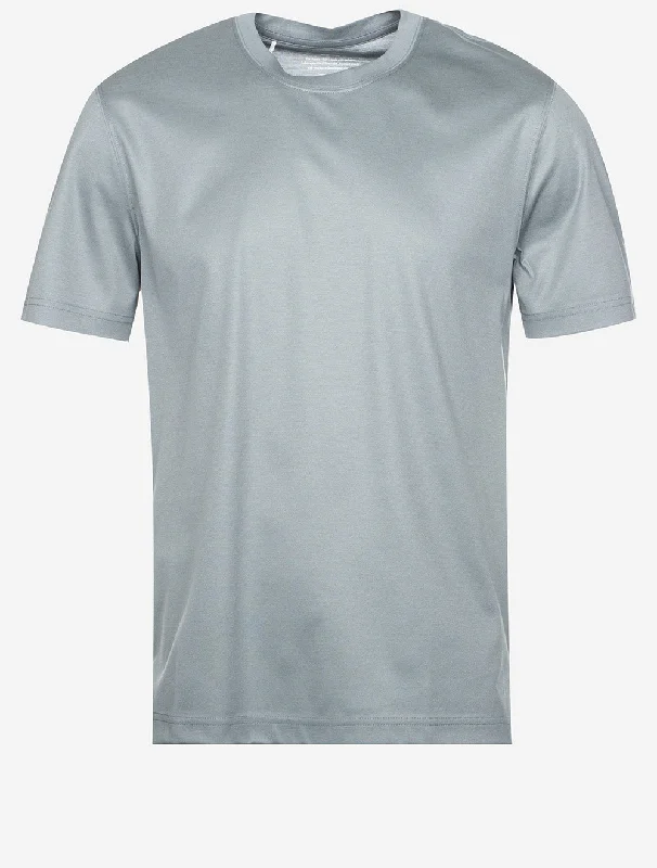 Men's short - sleeve linen t - shirts for summer beach outingsLight Grey Filo Di Scozia Crew Neck Slim Fit T-Shirt Men's short - sleeve linen t - shirts for summer beach outingsLight Grey Filo Di Scozia Crew Neck Slim Fit T-Shirt