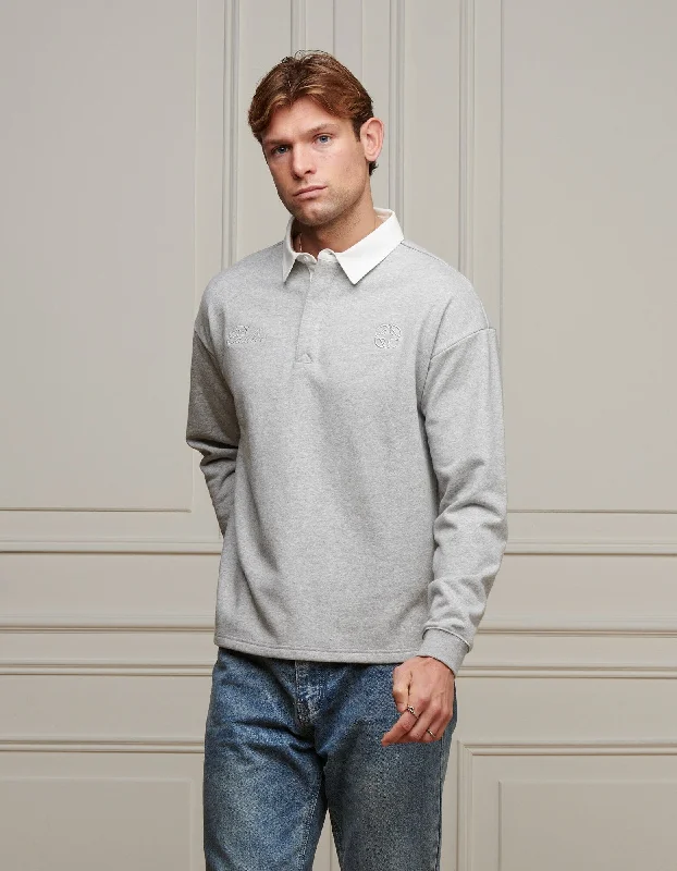 Men's slim fit short sleeve polo shirts with contrast collarsGrey Marl Rugby Sweatshirt Men's slim fit short sleeve polo shirts with contrast collarsGrey Marl Rugby Sweatshirt