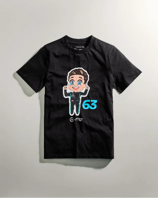 Men's lightweight performance polo shirts for tennis matchesKids George Russell Caricature Graphic Tee Black Men's lightweight performance polo shirts for tennis matchesKids George Russell Caricature Graphic Tee Black