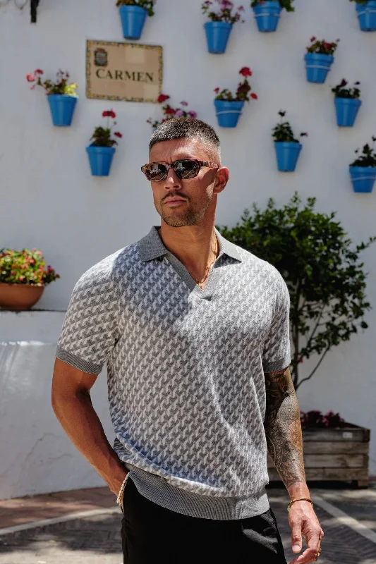 Men's high - collar polo shirts with a modern twistGrey Illusion Knit Polo