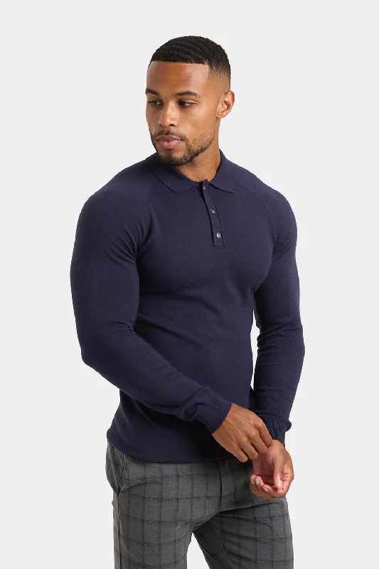 Men's button - down spread collar polo shirts for business casualKnitted Polo Shirt in Navy Men's button - down spread collar polo shirts for business casualKnitted Polo Shirt in Navy