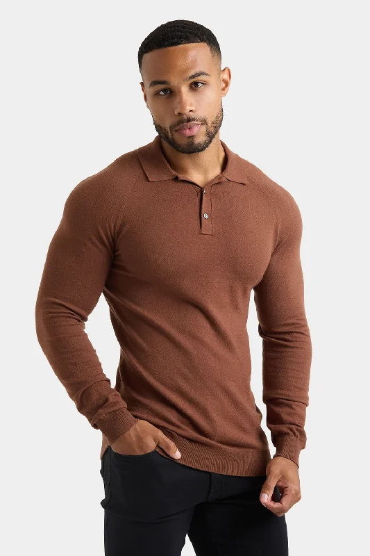 Men's high - collar polo shirts with a modern twistKnitted Polo Shirt in Nutmeg