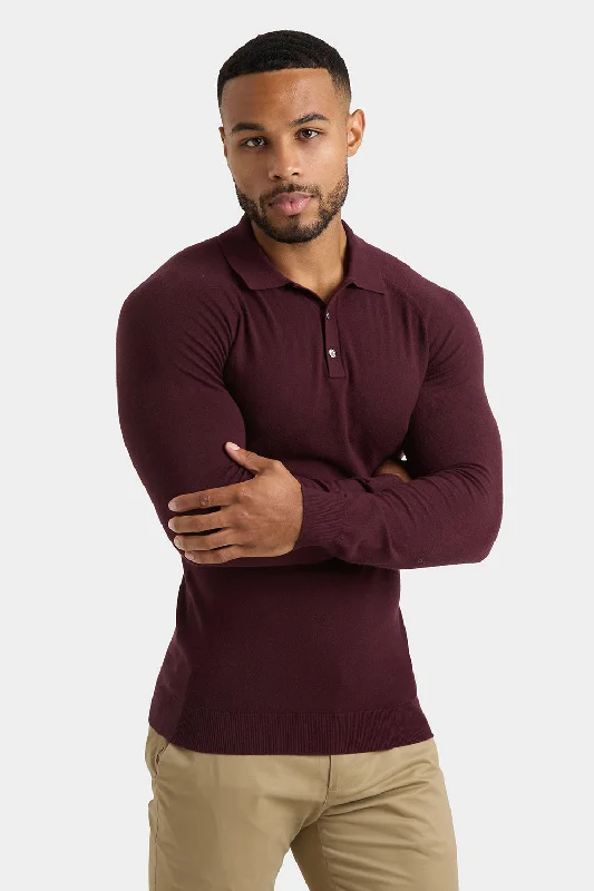 Men's luxury cashmere blend polo shirts in solid colorsKnitted Polo Shirt in Wine