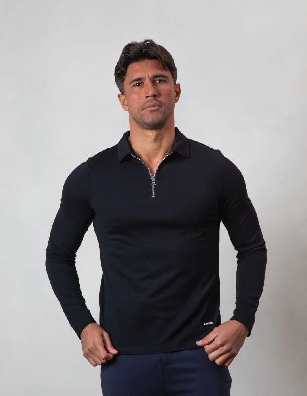 Men's UV - protected polo shirts for outdoor gardeningBlack Premium L/S Zip Polo