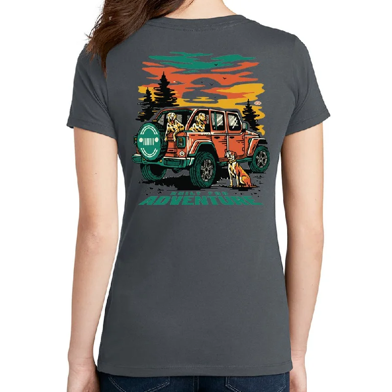 Men's polo t - shirts with a contrast collar for a preppy lookLadies Jeep® Dogs Built For Adventure V-neck Men's polo t - shirts with a contrast collar for a preppy lookLadies Jeep® Dogs Built For Adventure V-neck