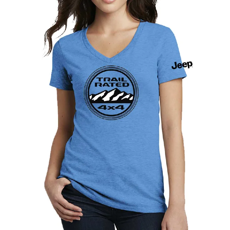 Men's distressed denim - look t - shirts with a rugged appealLadies Jeep® Trail Rated V-neck - Heather Aqua Blue Men's distressed denim - look t - shirts with a rugged appealLadies Jeep® Trail Rated V-neck - Heather Aqua Blue
