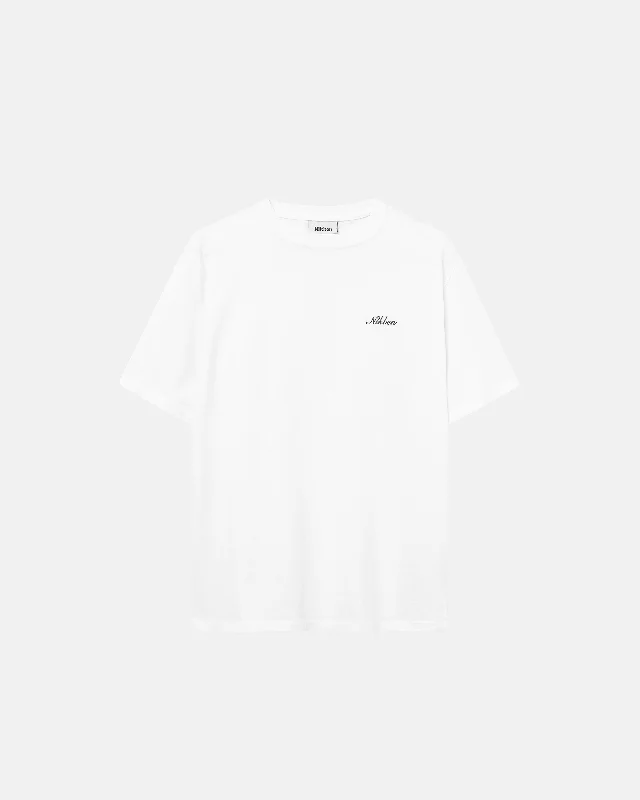 Men's smart - casual checkered t - shirts for semi - formal occasionsLogo Script Tee White Men's smart - casual checkered t - shirts for semi - formal occasionsLogo Script Tee White
