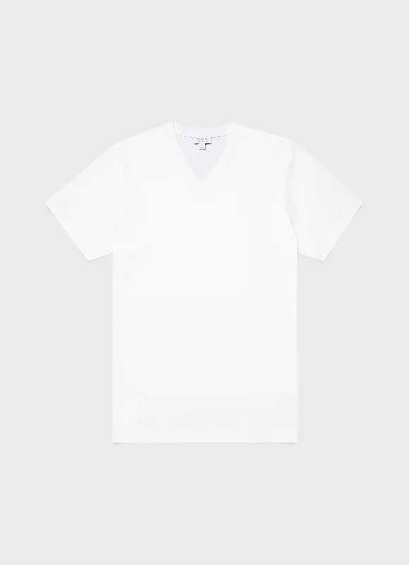 Men's slim - fit graphic t - shirts with vintage rock band printsMen's Riviera V-neck T-shirt in White Men's slim - fit graphic t - shirts with vintage rock band printsMen's Riviera V-neck T-shirt in White