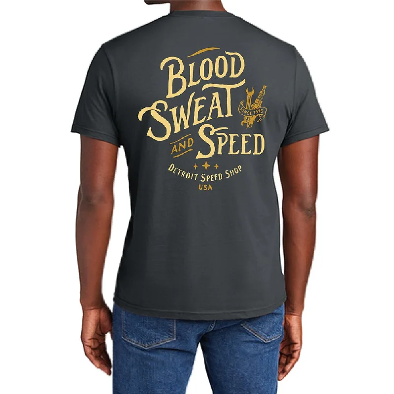 Men's antimicrobial t - shirts for odor - free freshness during travelMens Detroit Speed Shop Blood Sweat & Speed T-shirt - Charcoal Men's antimicrobial t - shirts for odor - free freshness during travelMens Detroit Speed Shop Blood Sweat & Speed T-shirt - Charcoal