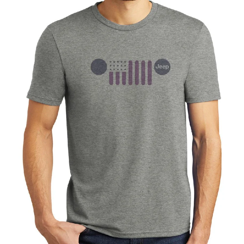 Men's polo t - shirts with a contrast collar for a preppy lookMens Jeep® Flag Grille - Triblend Grey T-Shirt Men's polo t - shirts with a contrast collar for a preppy lookMens Jeep® Flag Grille - Triblend Grey T-Shirt