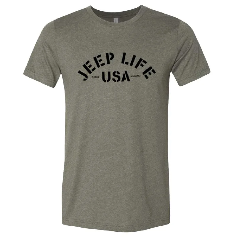 Men's eco - friendly recycled t - shirts for sustainable fashion choicesMens Jeep® Life USA T-Shirt - Heather Military Green Men's eco - friendly recycled t - shirts for sustainable fashion choicesMens Jeep® Life USA T-Shirt - Heather Military Green