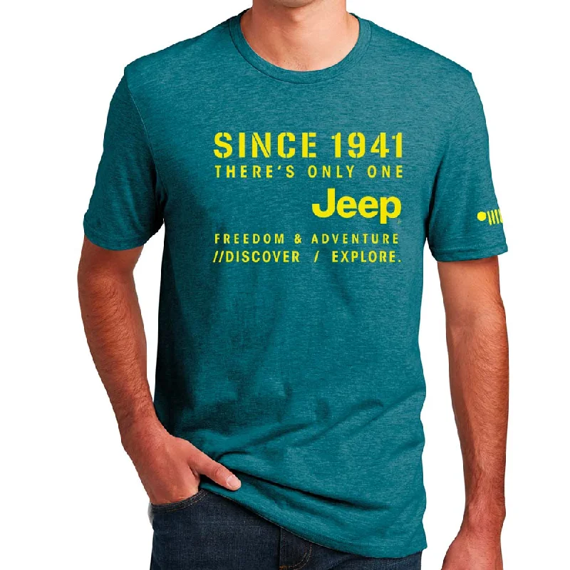Men's moisture - wicking athletic t - shirts for intense workoutsMens Jeep®Stencil T-Shirt - Heather Deep Ocean Green Men's moisture - wicking athletic t - shirts for intense workoutsMens Jeep®Stencil T-Shirt - Heather Deep Ocean Green