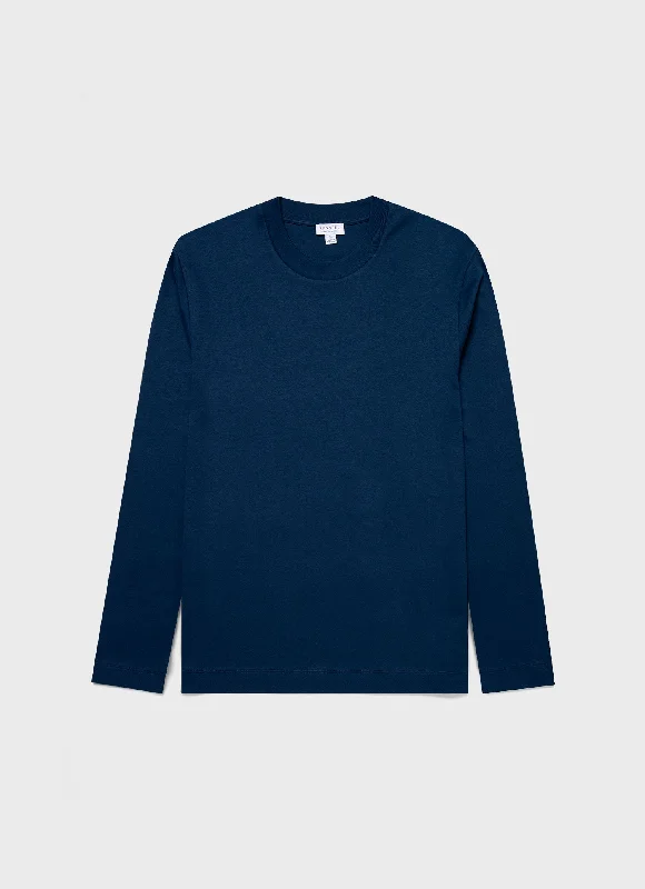 Men's distressed denim - look t - shirts with a rugged appealMen's Long Sleeve Heavyweight T-shirt in Naval Blue Men's distressed denim - look t - shirts with a rugged appealMen's Long Sleeve Heavyweight T-shirt in Naval Blue